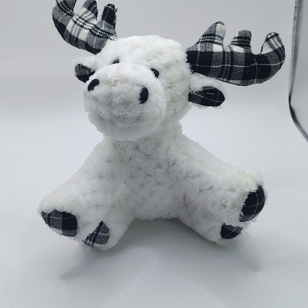 Walmart Holliday Moose Reindeer Plush Stuffed Animal Black White Plaid 8 Inch